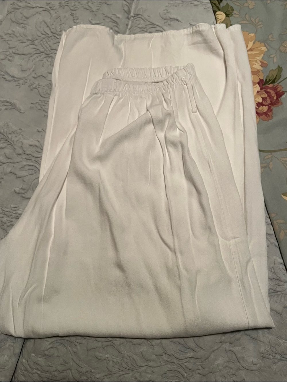 Cotton White Elastic Waist Wide-Leg Pants